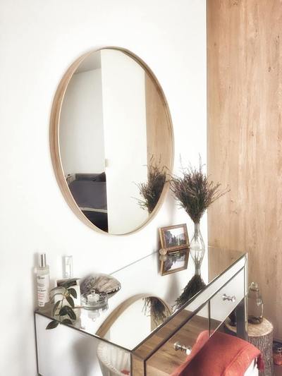 round wall mirror wood frame