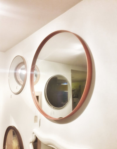 large round mirror copper