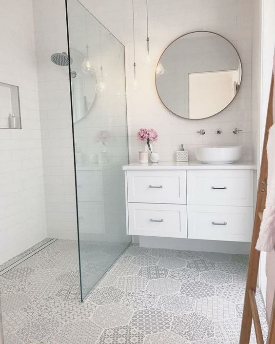 Bathroom With A Round Mirror, Round Or Rectangle Mirror In Small Bathroom
