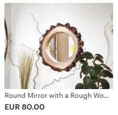 Round mirror natural wood frame