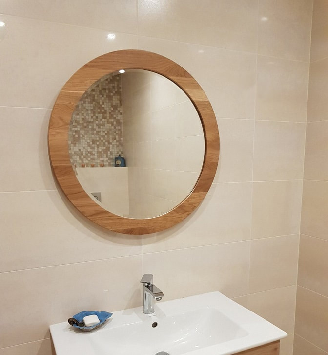Tradux Mirrors Round Mirror, Wooden Round Mirror Bathroom